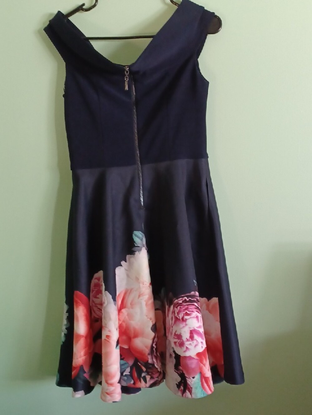 Joseph Ribkoff Navy Midi Dress with Pink Floral Hem - Picture 2 of 8